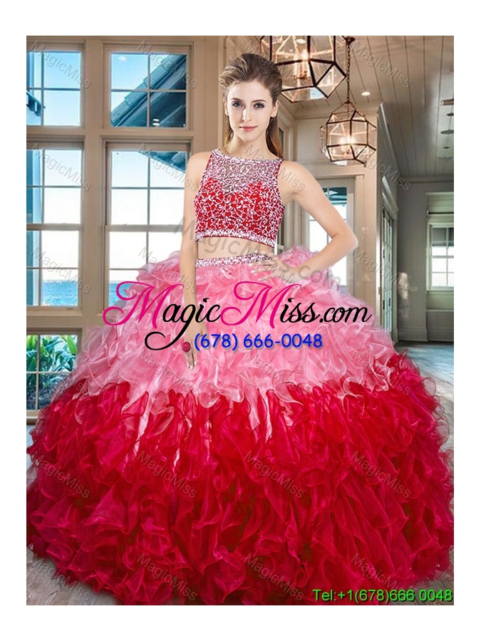 wholesale elegant two tone bateau side zipper quinceanera dress with ruffles and beading