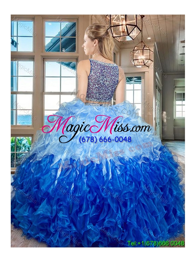 wholesale elegant two tone bateau side zipper quinceanera dress with ruffles and beading