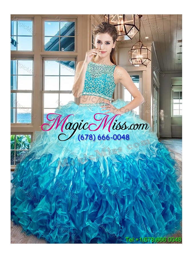 wholesale elegant two tone bateau side zipper quinceanera dress with ruffles and beading