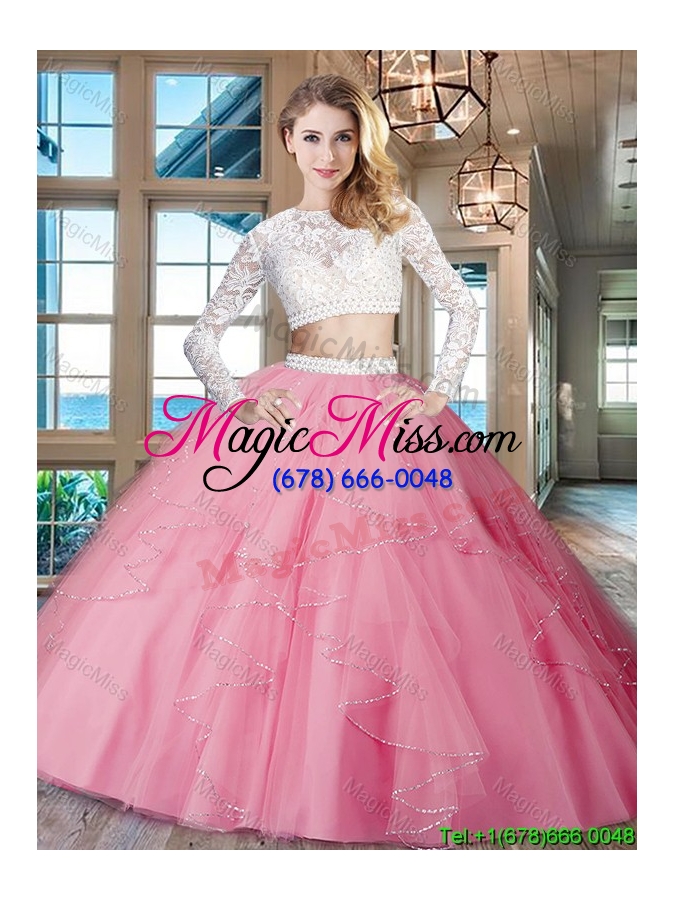 wholesale simple see through scoop zipper up quinceanera dress in rose pink