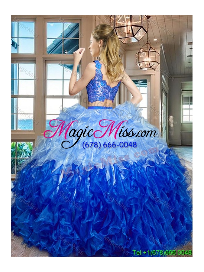 wholesale modest ruffled zipper up organza quinceanera dress in two tone