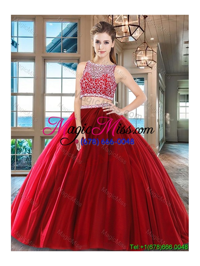 wholesale romantic two piece beaded bodice tulle quinceanera dress in wine red