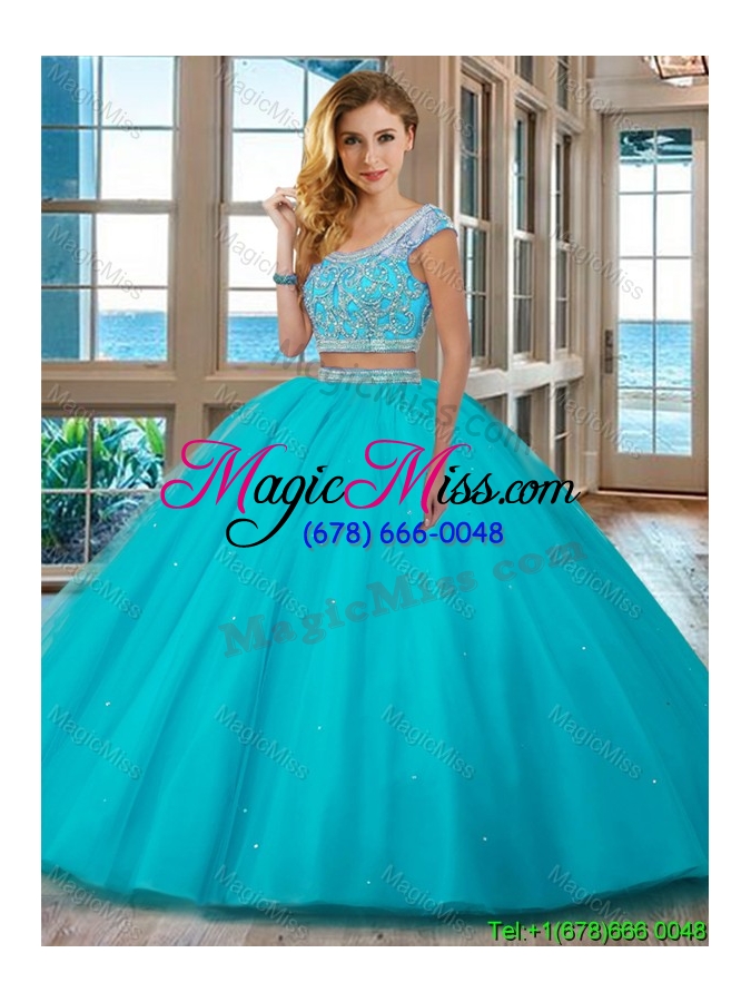 wholesale elegant puffy skirt scoop cap sleeves quinceanera dress with ruffles and beading