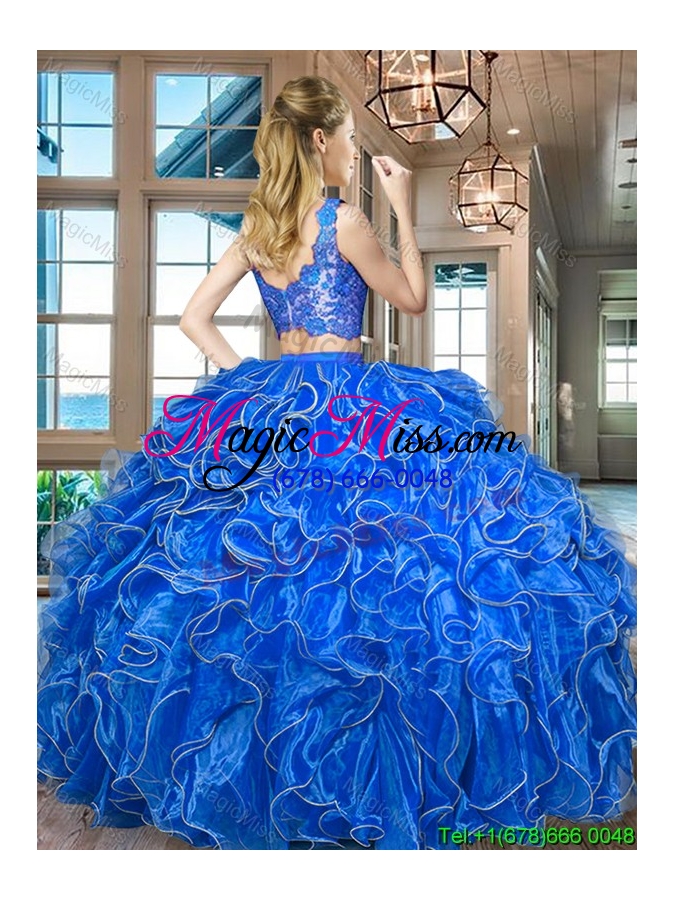 wholesale new style organza turquoise quinceanera dress with laced bodice and ruffles