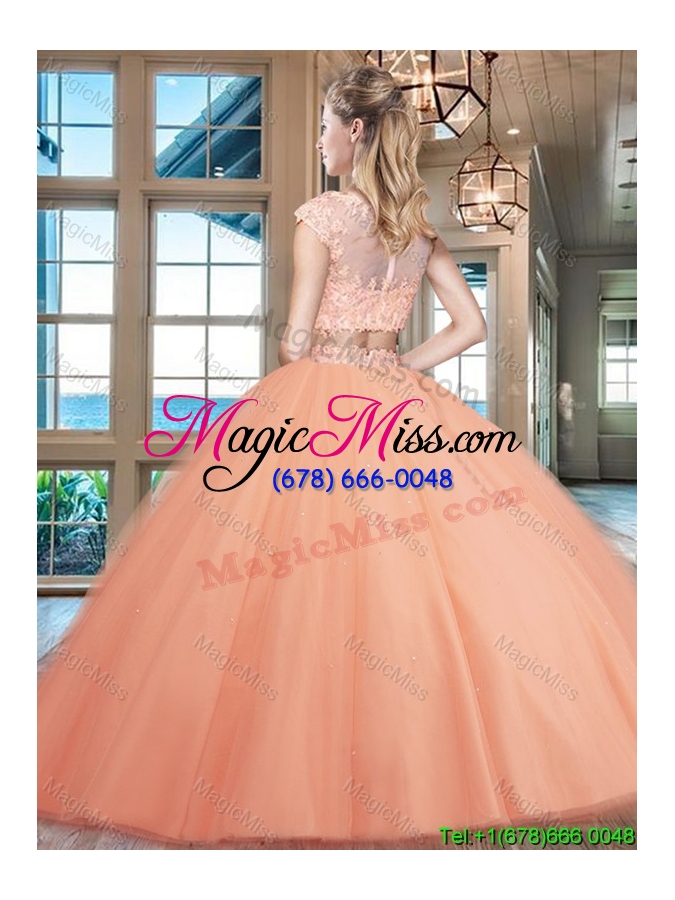 wholesale luxurious zipper up cap sleeves lavender sweet 16 dress with beading and appliques