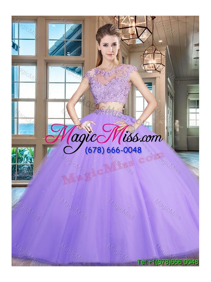 wholesale luxurious zipper up cap sleeves lavender sweet 16 dress with beading and appliques