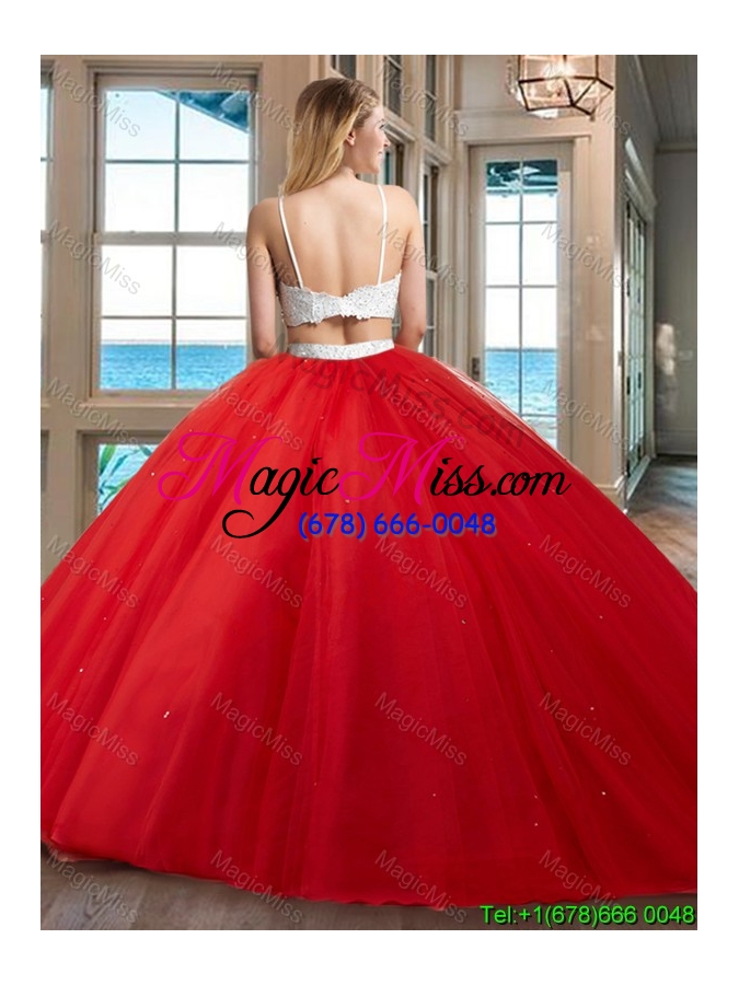 wholesale pretty ball gown straps tulle two piece backless quinceanera dresses white and pink