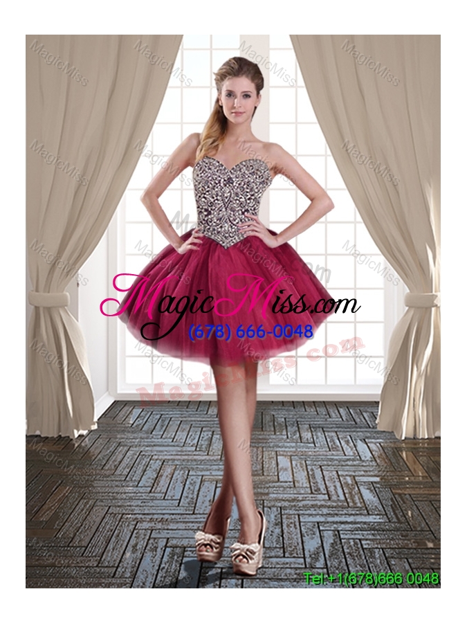 wholesale fashionable burgundy brush train tulle detachable quinceanera dresses with beading