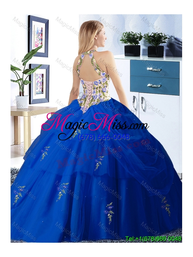 wholesale top seller embroideried bodice and bubble gold quinceanera dress in tulle