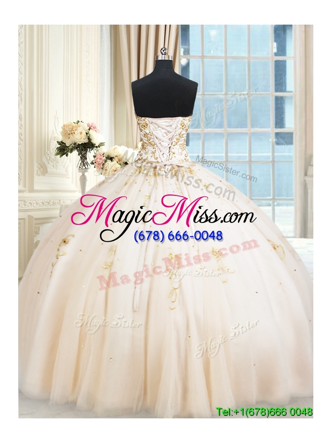 wholesale top seller puffy skirt sweetheart beaded champagne quinceanera dress in tulle