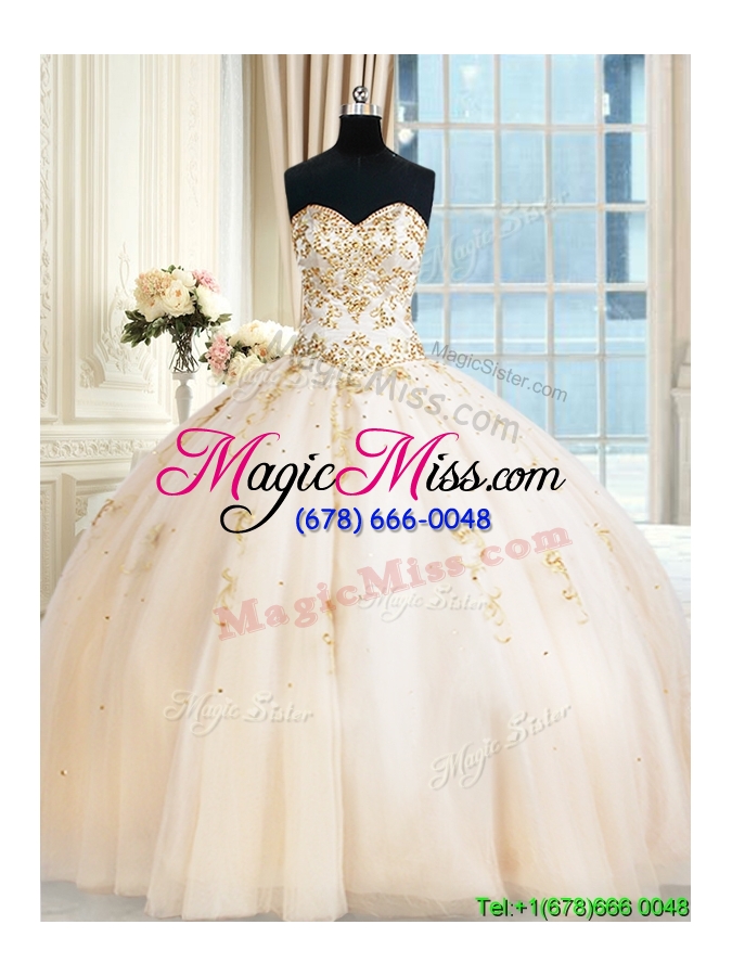 wholesale top seller puffy skirt sweetheart beaded champagne quinceanera dress in tulle