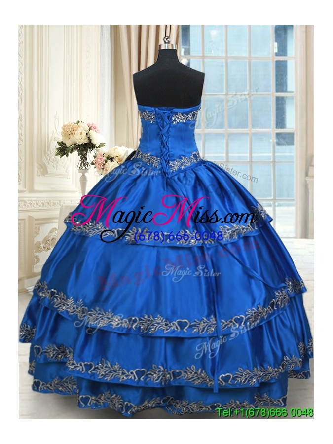 wholesale popular taffeta beaded quinceanera dress with ruffled layers and embroidery