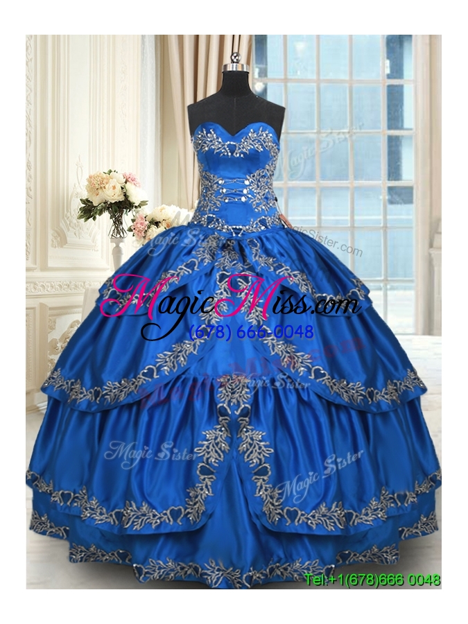 wholesale popular taffeta beaded quinceanera dress with ruffled layers and embroidery