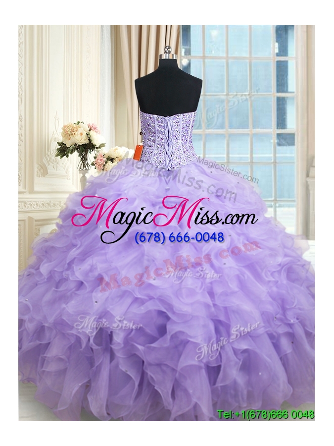 wholesale lovely visible boning ruffled and beaded bodice organza quinceanera dress in lavender