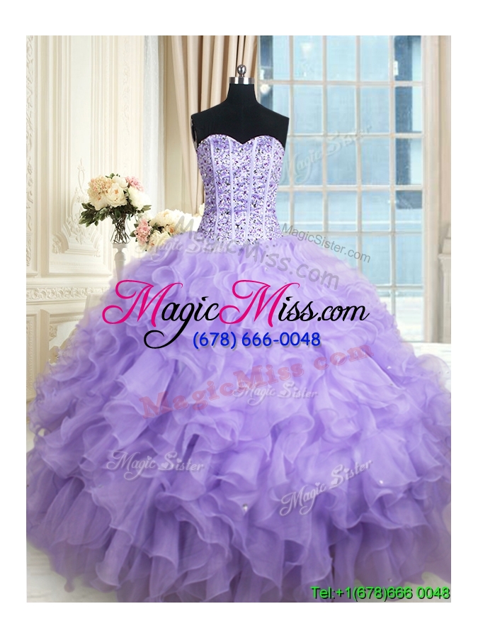 wholesale lovely visible boning ruffled and beaded bodice organza quinceanera dress in lavender