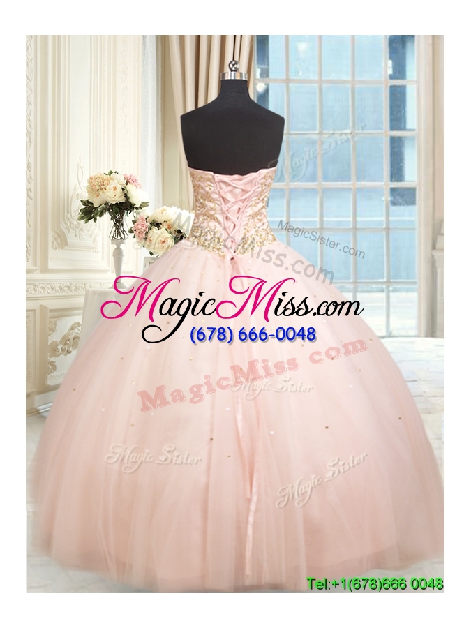 wholesale hot sale big puffy tulle beaded quinceanera dress in baby pink