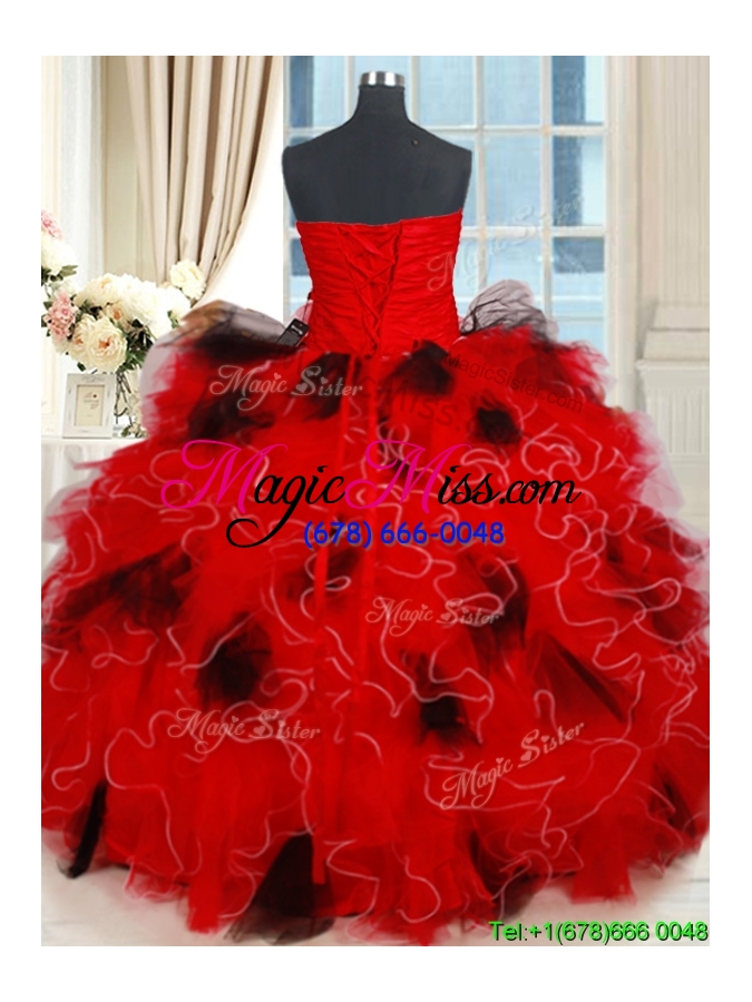 wholesale classical tulle sequined and ruffled quinceanera dress in red and black