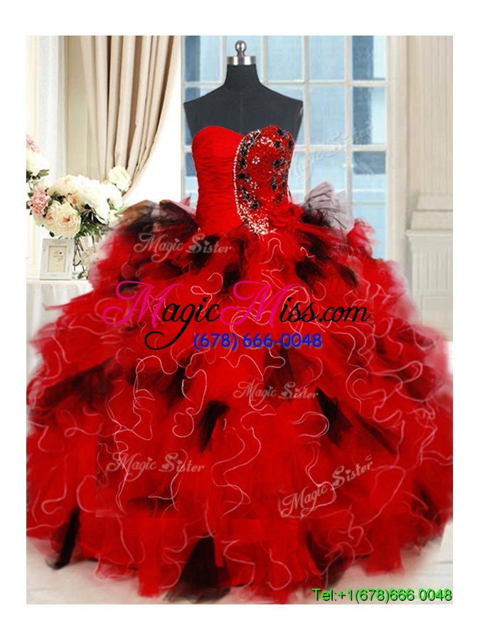 wholesale classical tulle sequined and ruffled quinceanera dress in red and black