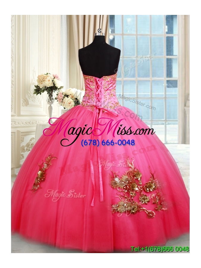 wholesale affordable really puffy hot pink quinceanera dress with appliques and beading