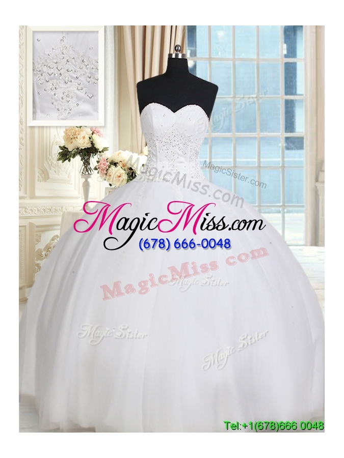 wholesale simple really puffy sweetheart tulle white quinceanera dress with beading