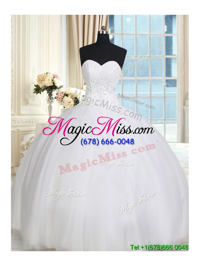 wholesale simple really puffy sweetheart tulle white quinceanera dress with beading