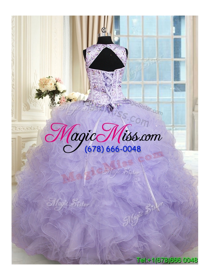 wholesale popular see through scoop ruffled and beaded quinceanera dress in lavender