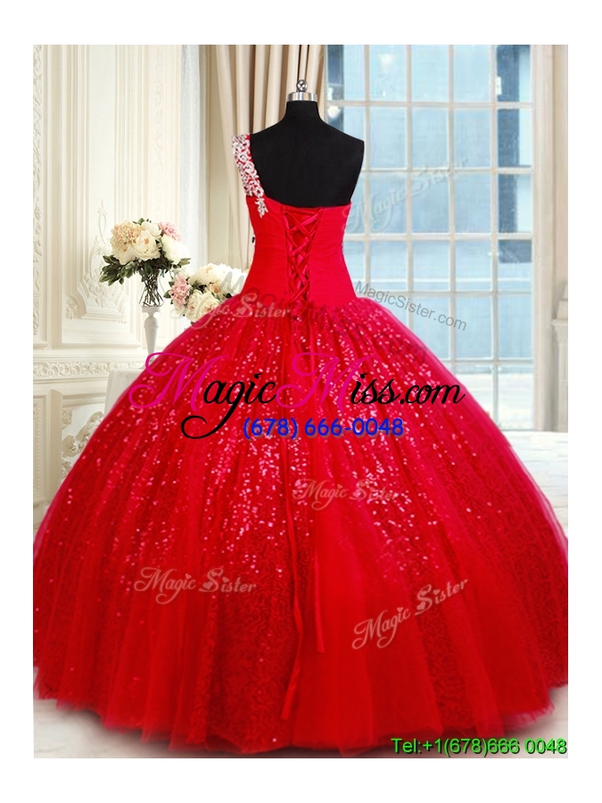 wholesale wonderful one shoulder applique and beaded quinceanera dress in tulle and sequins