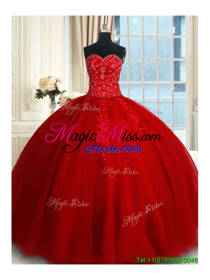 wholesale modern big puffy tulle red quinceanera dress with appliques and beading