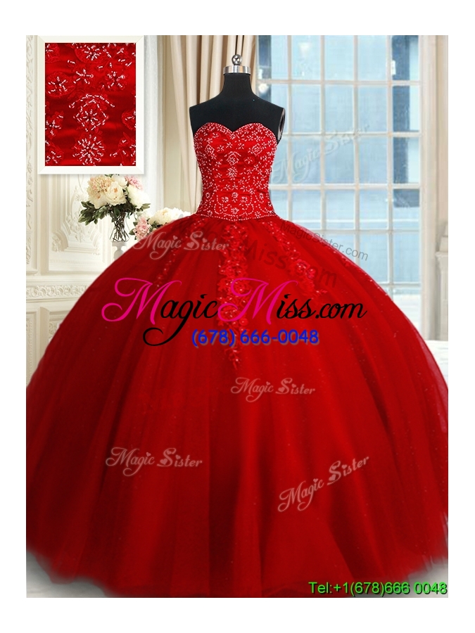 wholesale modern big puffy tulle red quinceanera dress with appliques and beading