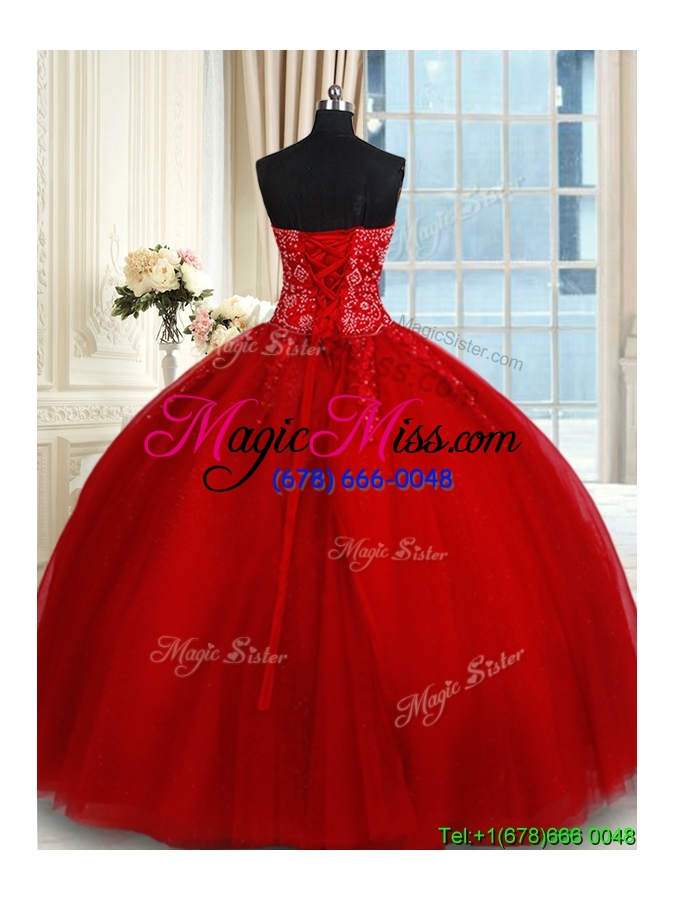 wholesale modern big puffy tulle red quinceanera dress with appliques and beading