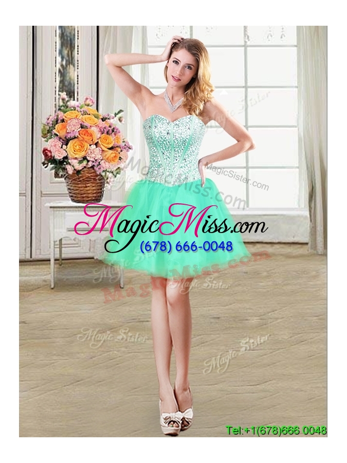 wholesale beautiful three for one visible boning mint quinceanera dress with beaded bodice and ruffles