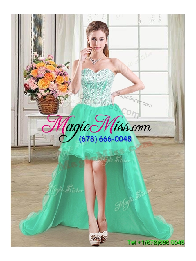 wholesale beautiful three for one visible boning mint quinceanera dress with beaded bodice and ruffles