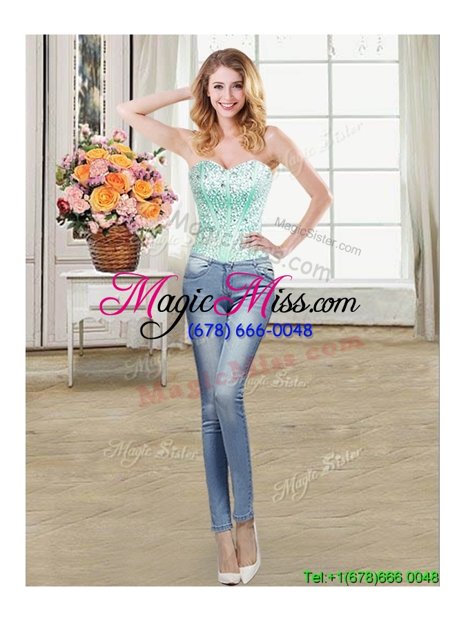 wholesale beautiful three for one visible boning mint quinceanera dress with beaded bodice and ruffles