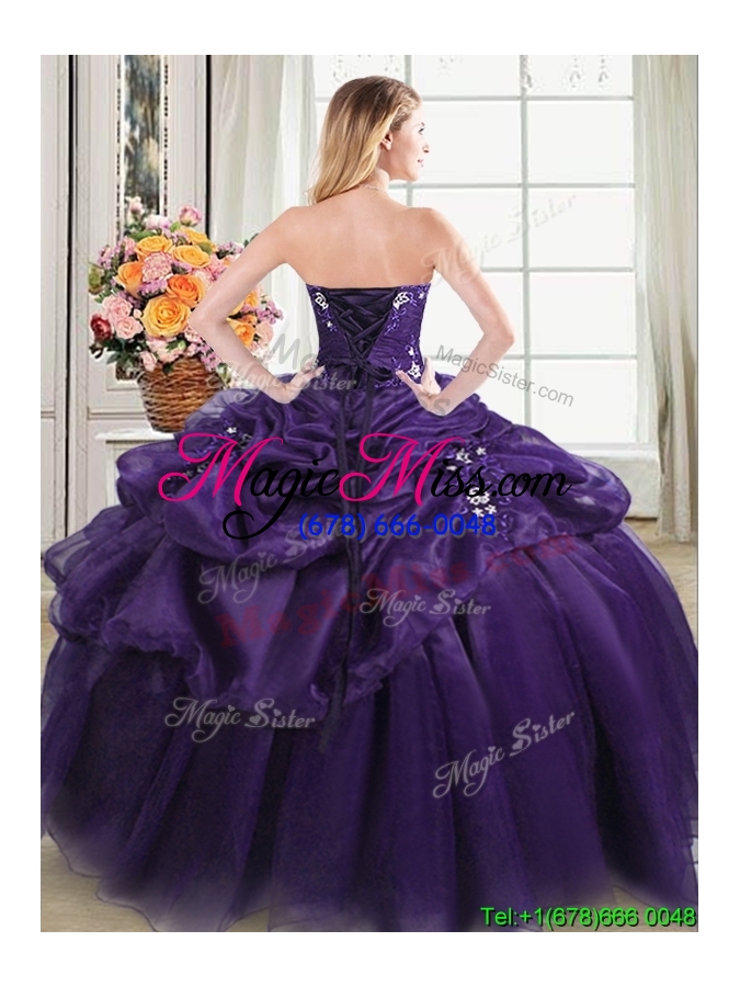 wholesale beautiful ball gown applique and bubble purple quinceanera dress with sweetheart