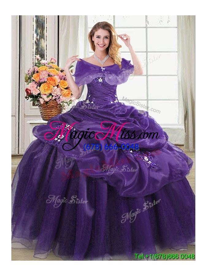 wholesale beautiful ball gown applique and bubble purple quinceanera dress with sweetheart