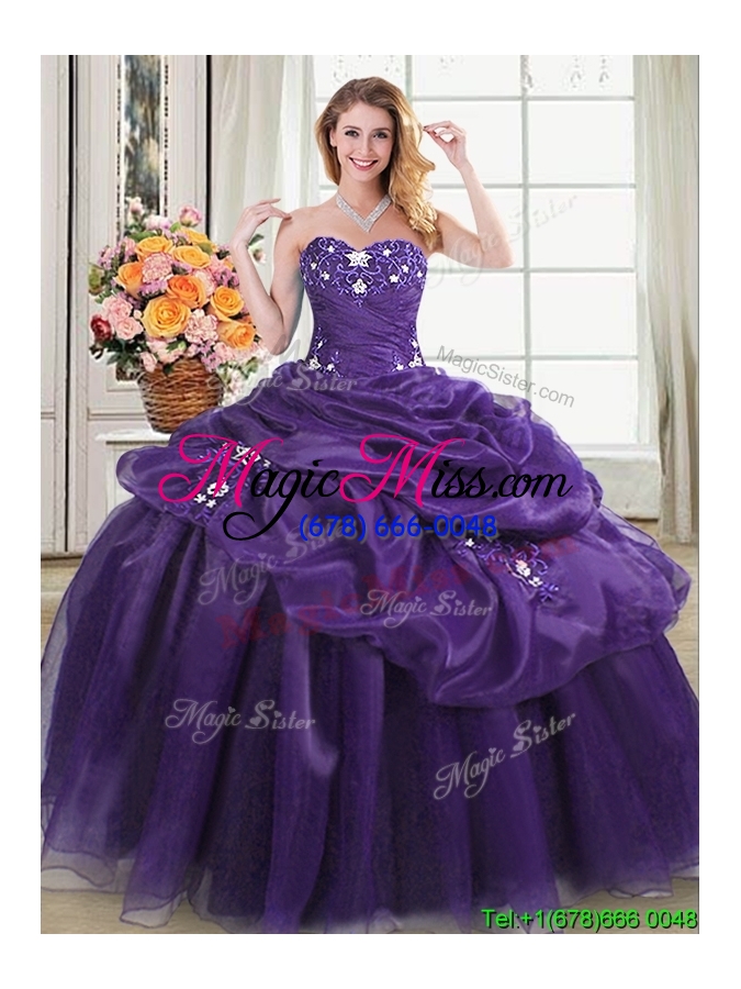 wholesale beautiful ball gown applique and bubble purple quinceanera dress with sweetheart