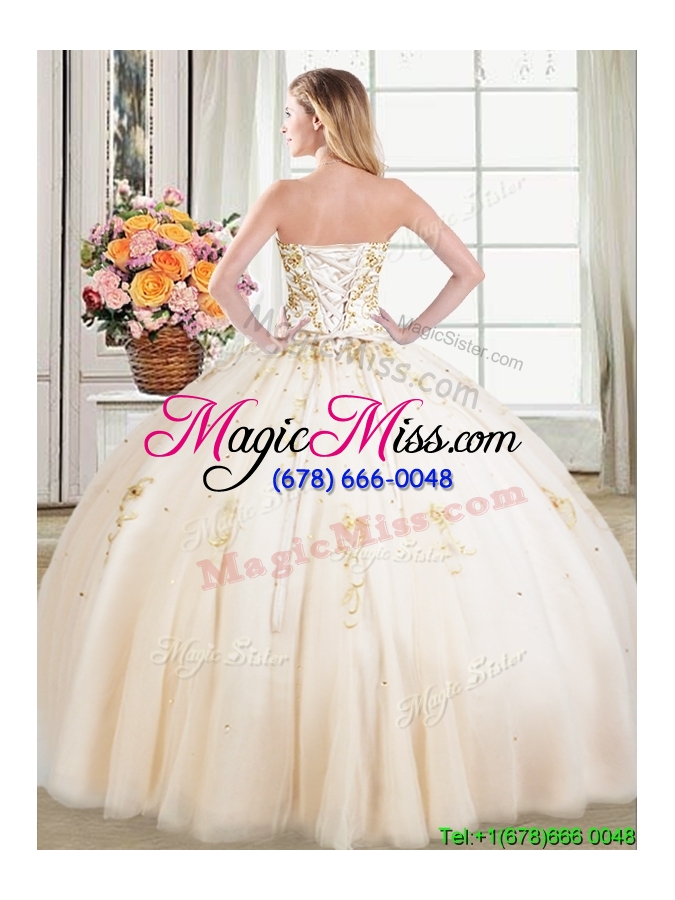 wholesale affordable puffy skirt sweetheart beaded champagne quinceanera dress in tulle