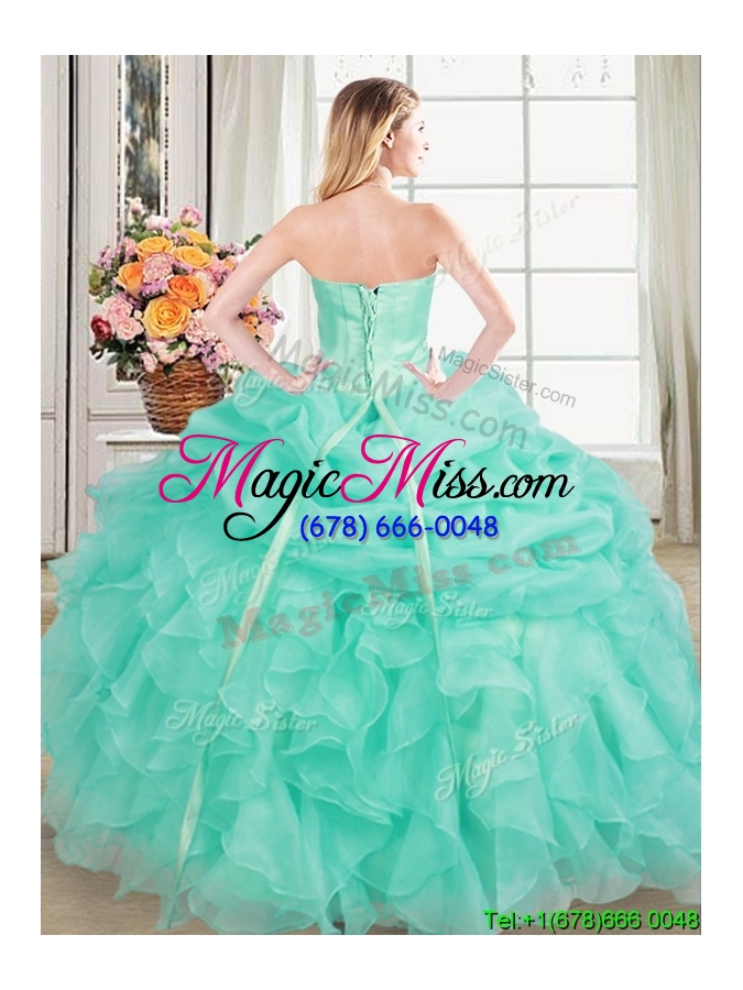 wholesale affordable sweetheart organza apple green quinceanera dress with beading and pick ups