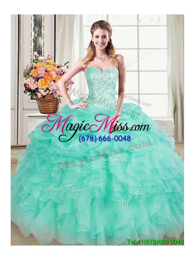 wholesale affordable sweetheart organza apple green quinceanera dress with beading and pick ups