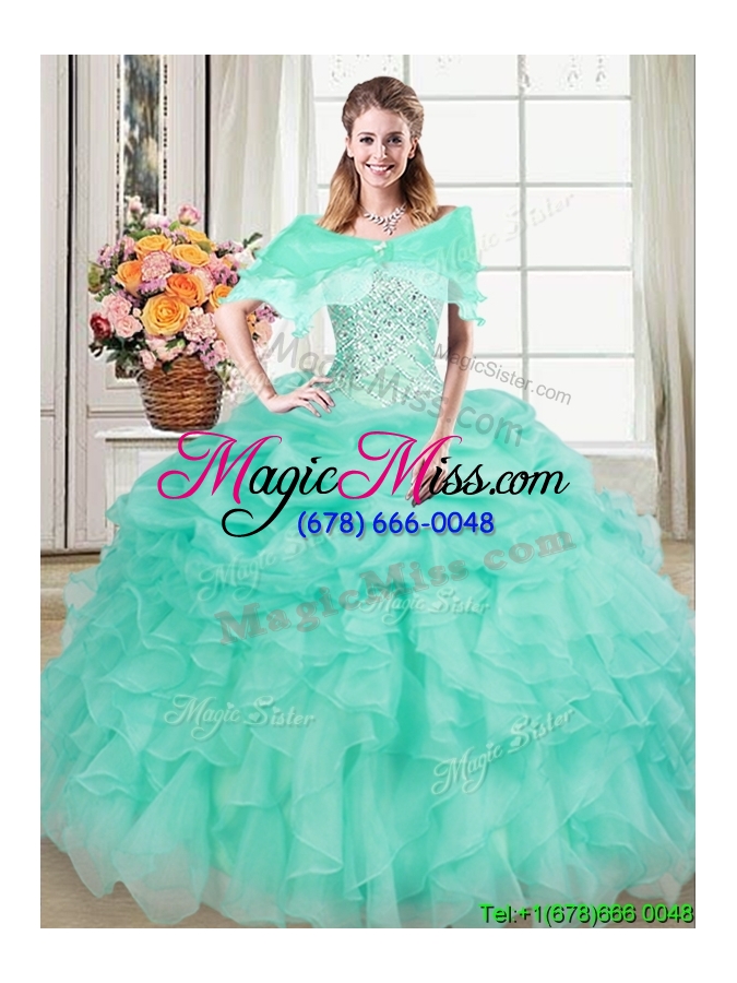 wholesale affordable sweetheart organza apple green quinceanera dress with beading and pick ups