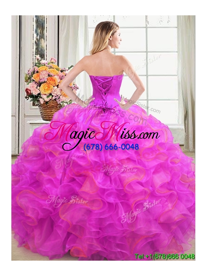 wholesale fashionable puffy sweetheart organza two tone quinceanera dress with beading and ruffles