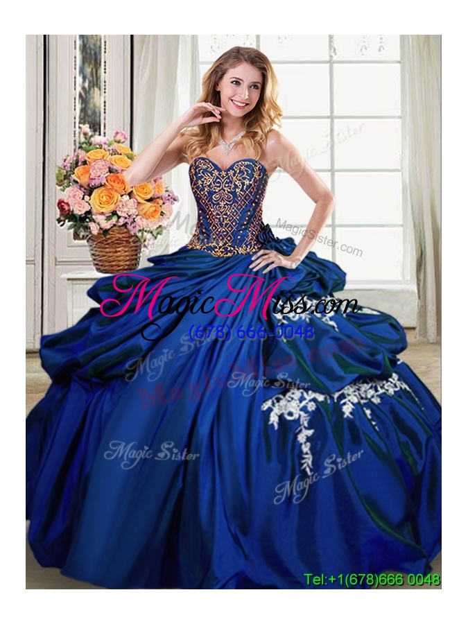 wholesale cheap sweetheart applique and beaded royal blue quinceanera dress in taffeta