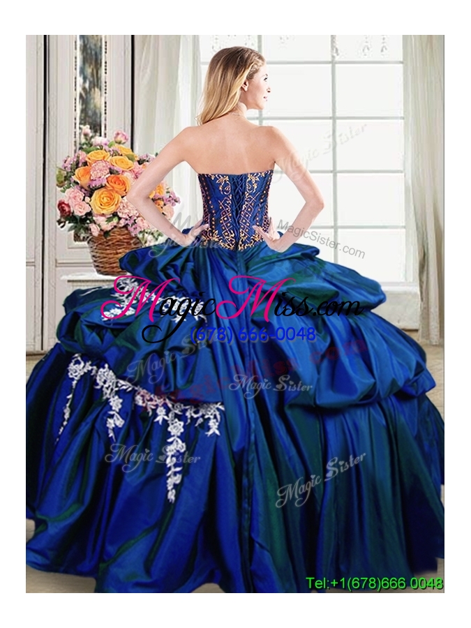 wholesale cheap sweetheart applique and beaded royal blue quinceanera dress in taffeta