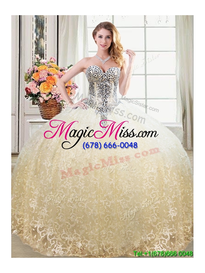 wholesale top seller puffy skirt beaded bodice laced quinceanera dress in champagne