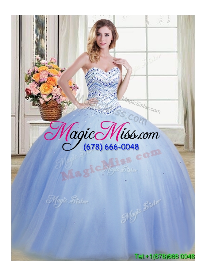 wholesale simple really puffy beaded bodice light blue sweet 15 dress in tulle