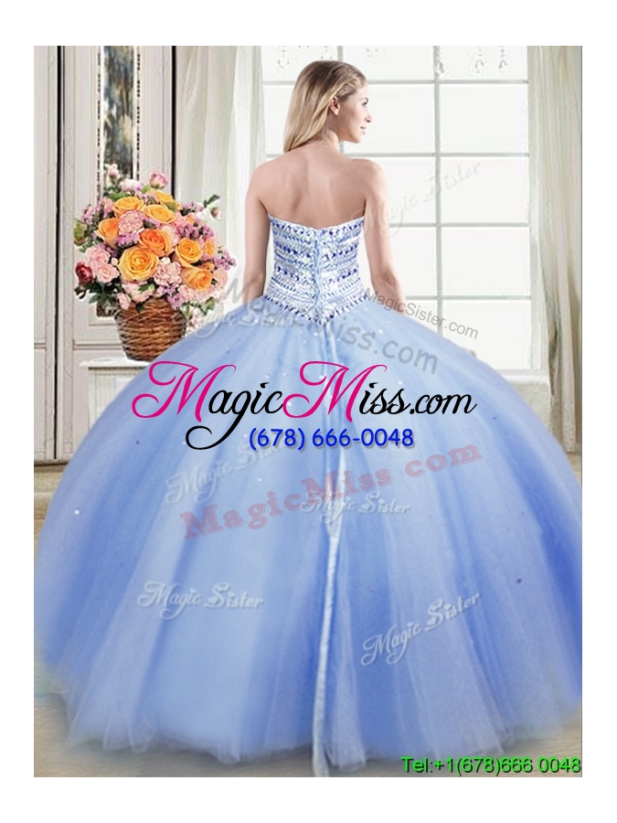 wholesale simple really puffy beaded bodice light blue sweet 15 dress in tulle