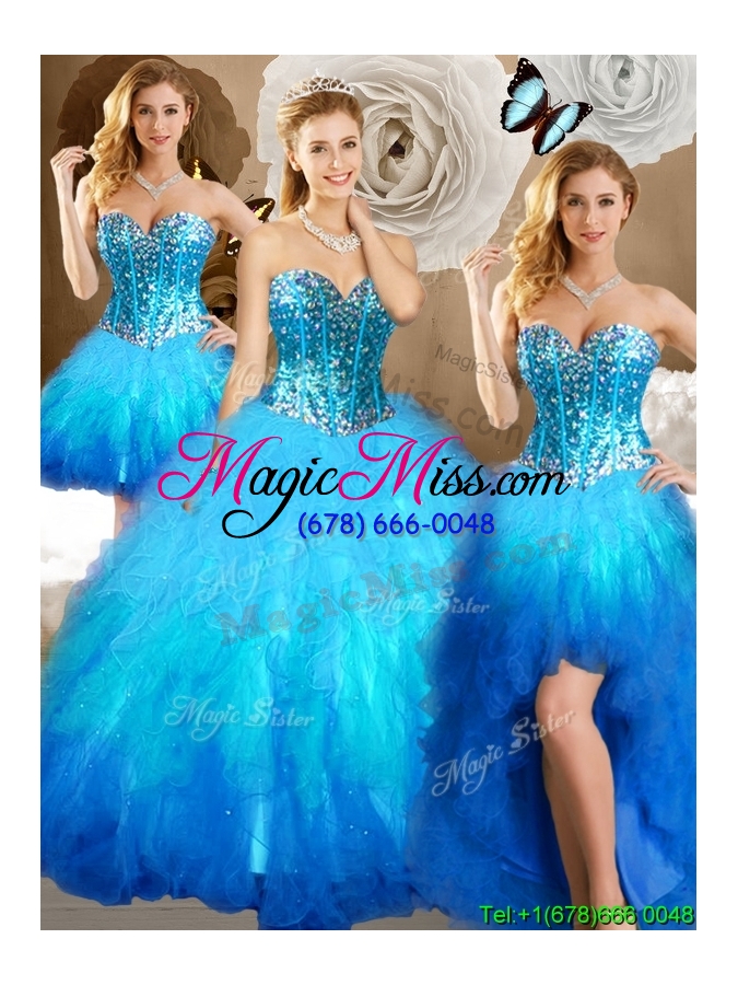 wholesale modern sequined ruffled beaded removable quinceanera dresses in two tone