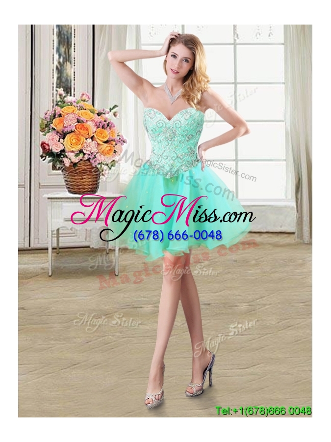 wholesale modern beaded and ruffled sweetheart removable quinceanera dresses in apple green