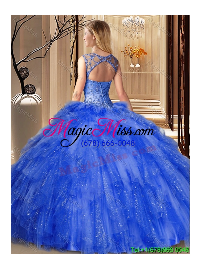 wholesale most popular beaded and ruffled purple quinceanera dress in tulle and sequins