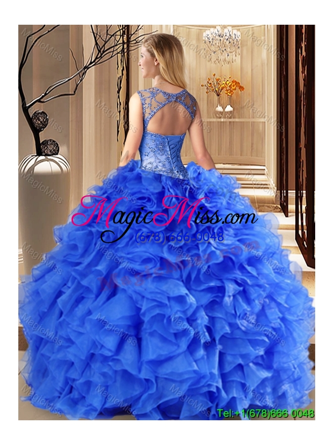 wholesale classical see through scoop coral red quinceanera dress with beading and ruffles